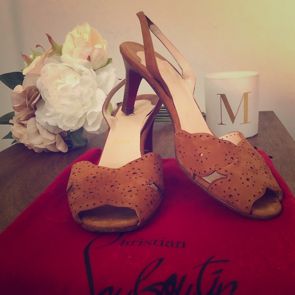 Christian Louboutin brown suede slingbacks